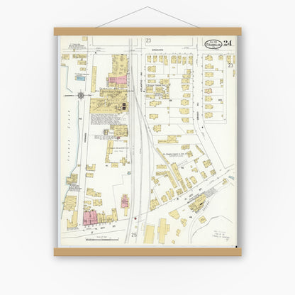 Old map wall art mockup — magnetic wood frame on white wall — Sanborn Fire Insurance Map from Franklin, Venango County, Pennsylvania (1912), Sheet #0024