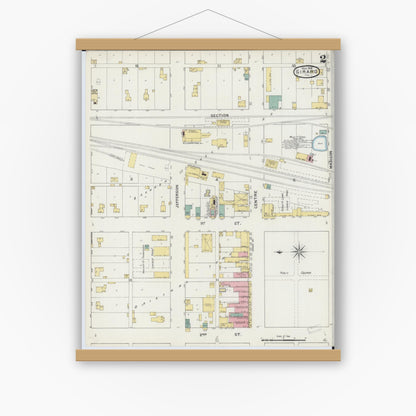Old map wall art mockup — magnetic wood frame on white wall — Sanborn Fire Insurance Map from Girard, Macoupin County, Illinois (1894), Sheet #0002