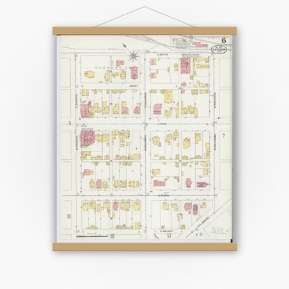 Old map wall art mockup — magnetic wood frame on white wall — Sanborn Fire Insurance Map from Jackson, Jackson County, Ohio (1905), Sheet #0006