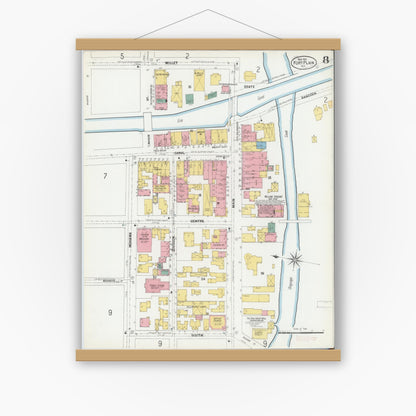 Old map wall art mockup — magnetic wood frame on white wall — Sanborn Fire Insurance Map from Fort Plain, Montgomery County, New York (1901), Sheet #0008