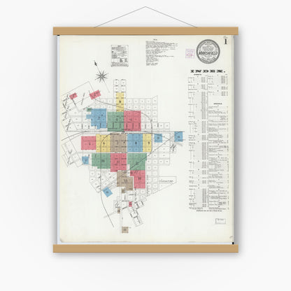 Old map wall art mockup — magnetic wood frame on white wall — Sanborn Fire Insurance Map from Marshfield, Wood County, Wisconsin (1904) - Complete Map Set