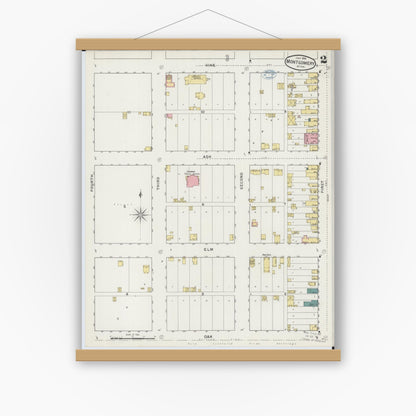 Old map wall art mockup — magnetic wood frame on white wall — Sanborn Fire Insurance Map from Montgomery, Le Sueur  County, Minnesota (1894), Sheet #0002
