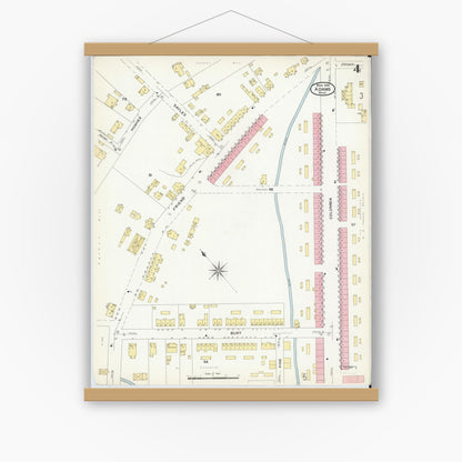 Old map wall art mockup — magnetic wood frame on white wall — Sanborn Fire Insurance Map from Adams, Berkshire County, Massachusetts (1908), Sheet #0004