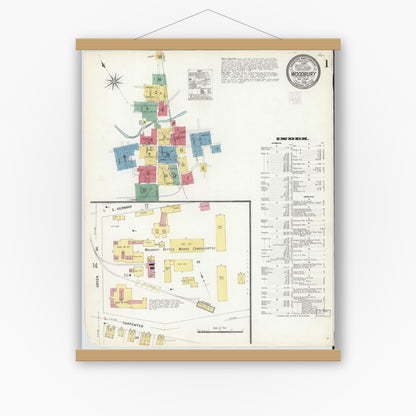 Old map wall art mockup — magnetic wood frame on white wall — Sanborn Fire Insurance Map from Woodbury, Gloucester County, New Jersey (1908), Sheet #0001