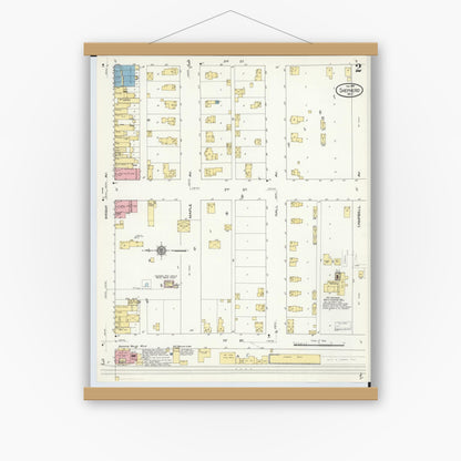 Old map wall art mockup — magnetic wood frame on white wall — Sanborn Fire Insurance Map from Shepherd, Isabella County, Michigan (1910), Sheet #0002