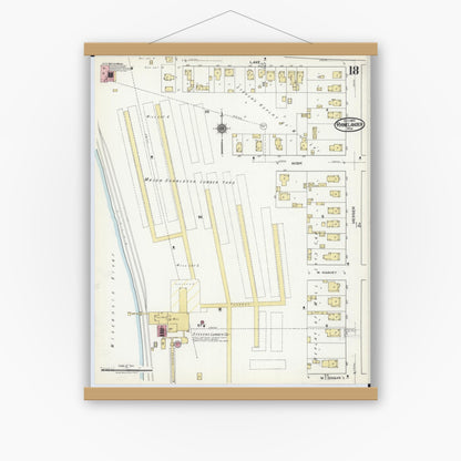 Old map wall art mockup — magnetic wood frame on white wall — Sanborn Fire Insurance Map from Rhinelander, Oneida County, Wisconsin (1920), Sheet #0018