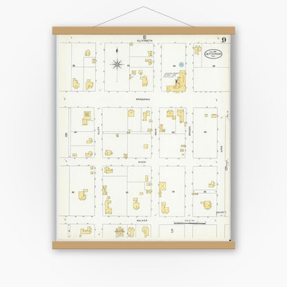 Old map wall art mockup — magnetic wood frame on white wall — Sanborn Fire Insurance Map from Jefferson, Marion County, Texas (1906), Sheet #0009