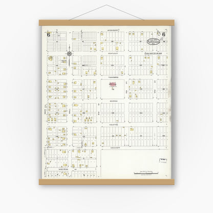 Old map wall art mockup — magnetic wood frame on white wall — Sanborn Fire Insurance Map from Floydada, Floyd County, Texas (1925), Sheet #0006