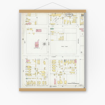 Old map wall art mockup — magnetic wood frame on white wall — Sanborn Fire Insurance Map from Jeffersonville, Clark County, Indiana (1898), Sheet #0018