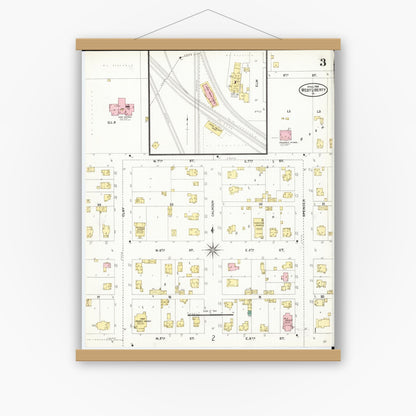 Old map wall art mockup — magnetic wood frame on white wall — Sanborn Fire Insurance Map from West Liberty, Muscatine County, Iowa (1906), Sheet #0003