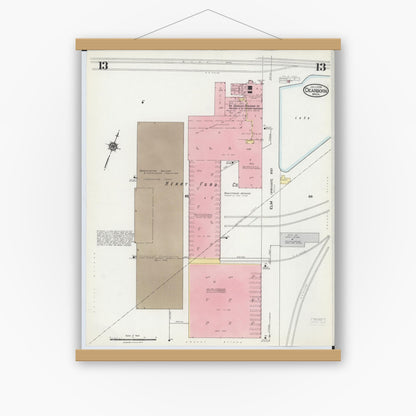 Old map wall art mockup — magnetic wood frame on white wall — Sanborn Fire Insurance Map from Dearborn, Wayne County, Michigan (1924), Sheet #0013