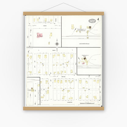 Old map wall art mockup — magnetic wood frame on white wall — Sanborn Fire Insurance Map from Seymour, Wayne County, Iowa (1913), Sheet #0004