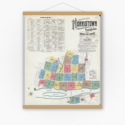 Old map wall art mockup — magnetic wood frame on white wall — Sanborn Fire Insurance Map from Norristown, Montgomery County, Pennsylvania (1902) - Complete Map Set