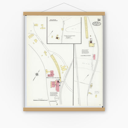 Old map wall art mockup — magnetic wood frame on white wall — Sanborn Fire Insurance Map from Negaunee, Marquette County, Michigan (1911), Sheet #0014