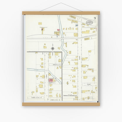 Old map wall art mockup — magnetic wood frame on white wall — Sanborn Fire Insurance Map from Hubbard, Trumbull County, Ohio (1911), Sheet #0003
