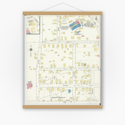Old map wall art mockup — magnetic wood frame on white wall — Sanborn Fire Insurance Map from Fredericktown, Knox County, Ohio (1915), Sheet #0002