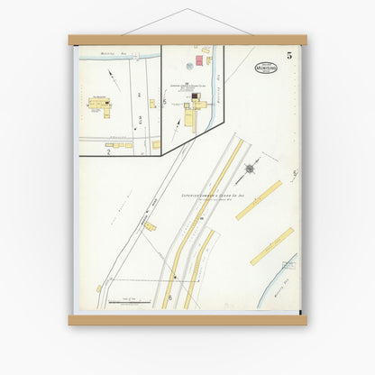 Old map wall art mockup — magnetic wood frame on white wall — Sanborn Fire Insurance Map from Munising, Alger County, Michigan (1917), Sheet #0005