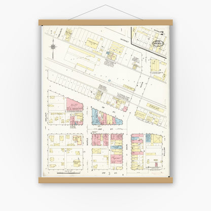 Old map wall art mockup — magnetic wood frame on white wall — Sanborn Fire Insurance Map from Odebolt, Sac County, Iowa (1915), Sheet #0002