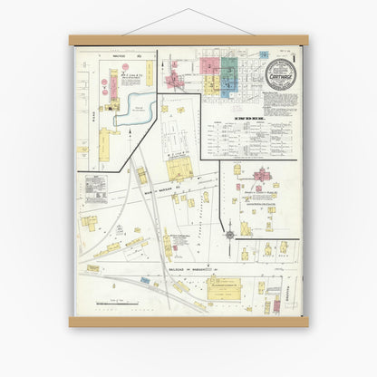 Old map wall art mockup — magnetic wood frame on white wall — Sanborn Fire Insurance Map from Carthage, Hancock County, Illinois (1912) - Complete Map Set