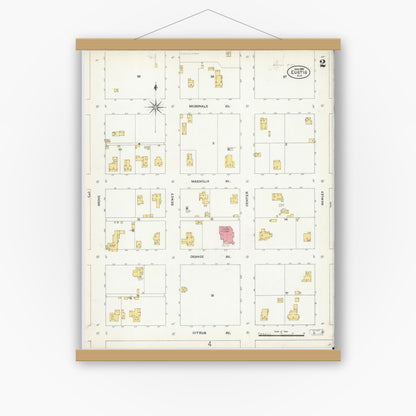 Old map wall art mockup — magnetic wood frame on white wall — Sanborn Fire Insurance Map from Eustis, Lake County, Florida (1906), Sheet #0002