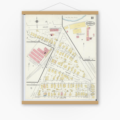 Old map wall art mockup — magnetic wood frame on white wall — Sanborn Fire Insurance Map from Benton Harbor, Berrien County, Michigan (1917), Sheet #0011