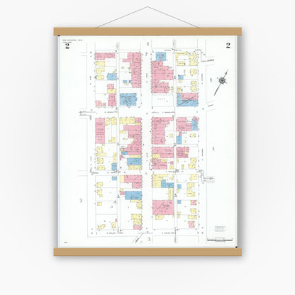 Old map wall art mockup — magnetic wood frame on white wall — Sanborn Fire Insurance Map from New Lexington, Perry County, Ohio (1950), Sheet #0002