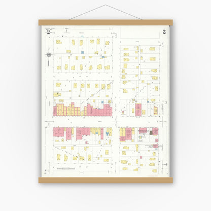Old map wall art mockup — magnetic wood frame on white wall — Sanborn Fire Insurance Map from Kenyon, Goodhue County, Minnesota (1933), Sheet #0002