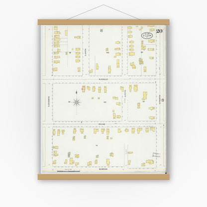 Old map wall art mockup — magnetic wood frame on white wall — Sanborn Fire Insurance Map from Olean, Cattaraugus County, New York (1898), Sheet #0020