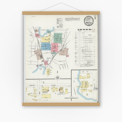 Old map wall art mockup — magnetic wood frame on white wall — Sanborn Fire Insurance Map from Wakefield, Middlesex County, Massachusetts (1897) - Complete Map Set