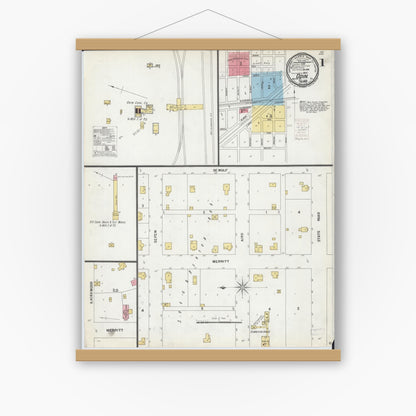 Old map wall art mockup — magnetic wood frame on white wall — Sanborn Fire Insurance Map from Odin, Marion County, Illinois (1899) - Complete Map Set