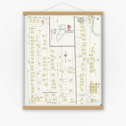 Old map wall art mockup — magnetic wood frame on white wall — Sanborn Fire Insurance Map from Shelby, Richland County, Ohio (1911), Sheet #0004