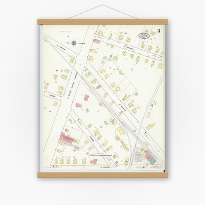 Old map wall art mockup — magnetic wood frame on white wall — Sanborn Fire Insurance Map from Clyde, Sandusky County, Ohio (1911), Sheet #0003