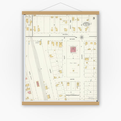 Old map wall art mockup — magnetic wood frame on white wall — Sanborn Fire Insurance Map from Stryker, Williams County, Ohio (1905), Sheet #0003