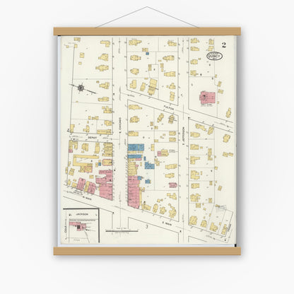 Old map wall art mockup — magnetic wood frame on white wall — Sanborn Fire Insurance Map from Quincy, Branch County, Michigan (1919), Sheet #0002