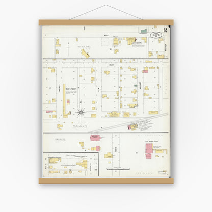 Old map wall art mockup — magnetic wood frame on white wall — Sanborn Fire Insurance Map from Hope, Bartholomew County, Indiana (1901), Sheet #0002
