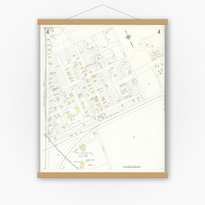 Old map wall art mockup — magnetic wood frame on white wall — Sanborn Fire Insurance Map from Silsbee, Hardin County, Texas (1937), Sheet #0004