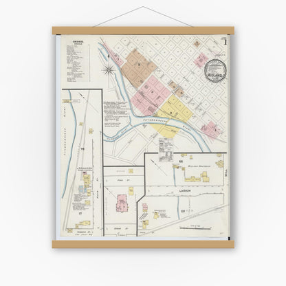 Old map wall art mockup — magnetic wood frame on white wall — Sanborn Fire Insurance Map from Midland, Midland County, Michigan (1889) - Complete Map Set