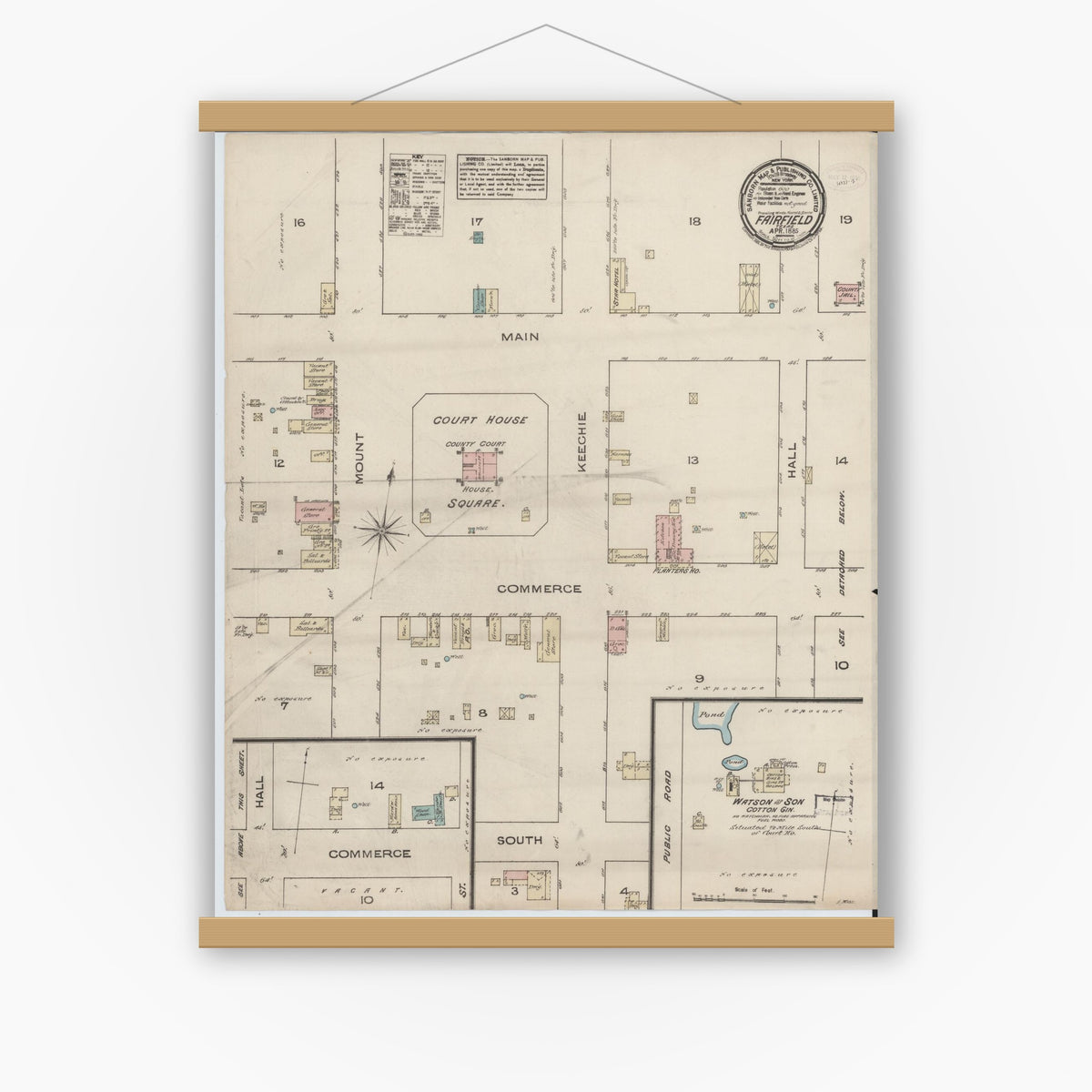 Old map wall art mockup — magnetic wood frame on white wall — Sanborn Fire Insurance Map from Fairfield, Freestone County, Texas (1885), Sheet #0001