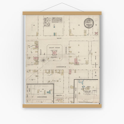Old map wall art mockup — magnetic wood frame on white wall — Sanborn Fire Insurance Map from Fairfield, Freestone County, Texas (1885), Sheet #0001