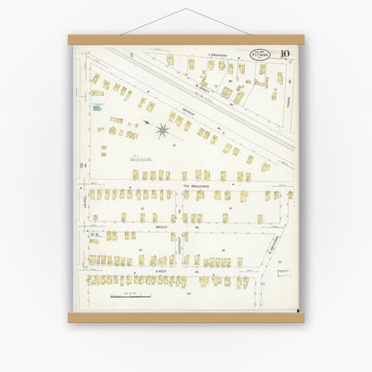 Old map wall art mockup — magnetic wood frame on white wall — Sanborn Fire Insurance Map from Pitman, Gloucester County, New Jersey (1908), Sheet #0010
