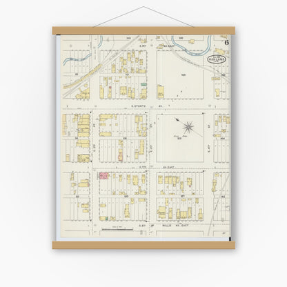 Old map wall art mockup — magnetic wood frame on white wall — Sanborn Fire Insurance Map from Ashland, Ashland County, Wisconsin (1895), Sheet #0006
