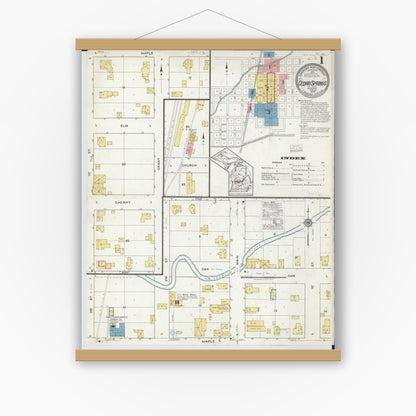 Old map wall art mockup — magnetic wood frame on white wall — Sanborn Fire Insurance Map from Cedar Springs, Kent County, Michigan (1918) - Complete Map Set