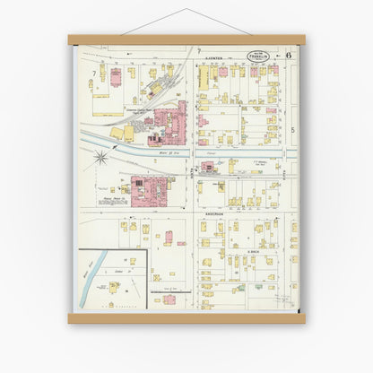 Old map wall art mockup — magnetic wood frame on white wall — Sanborn Fire Insurance Map from Franklin, Warren County, Ohio (1898), Sheet #0006