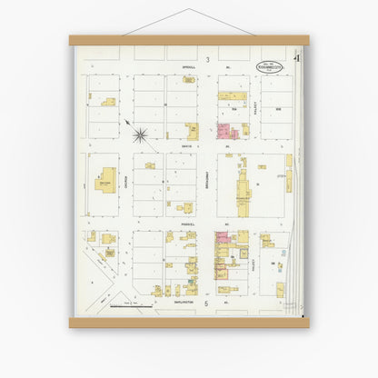 Old map wall art mockup — magnetic wood frame on white wall — Sanborn Fire Insurance Map from Kissimmee, Osceola County, Florida (1904), Sheet #0004