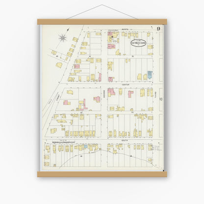 Old map wall art mockup — magnetic wood frame on white wall — Sanborn Fire Insurance Map from Mauch Chunk, Carbon County, Pennsylvania (1896), Sheet #0009