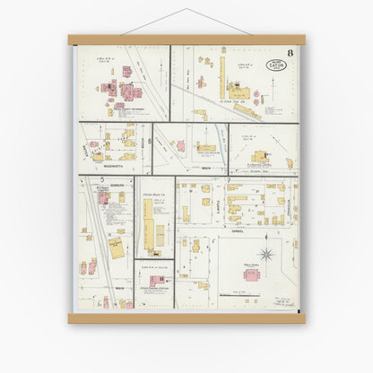Old map wall art mockup — magnetic wood frame on white wall — Sanborn Fire Insurance Map from Eaton, Preble County, Ohio (1899), Sheet #0008