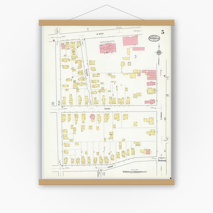 Old map wall art mockup — magnetic wood frame on white wall — Sanborn Fire Insurance Map from Norwich, Chenango County, New York (1917), Sheet #0005