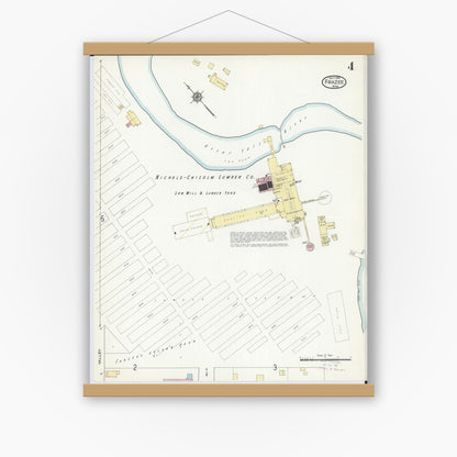 Old map wall art mockup — magnetic wood frame on white wall — Sanborn Fire Insurance Map from Frazee, Becker County, Minnesota (1914), Sheet #0004