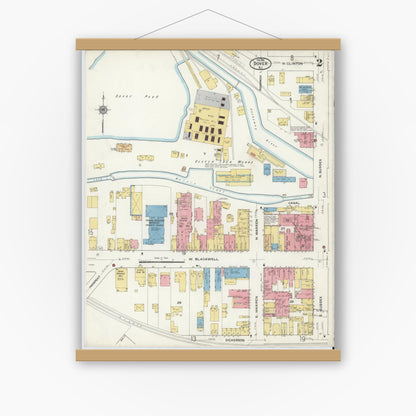 Old map wall art mockup — magnetic wood frame on white wall — Sanborn Fire Insurance Map from Dover, Morris County, New Jersey (1916) - Complete Map Set