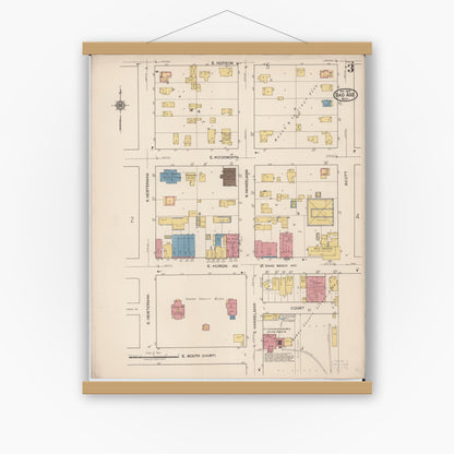 Old map wall art mockup — magnetic wood frame on white wall — Sanborn Fire Insurance Map from Bad Axe, Huron County, Michigan (1922), Sheet #0003